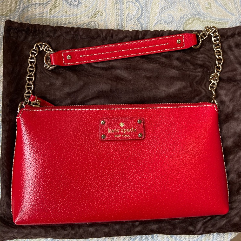 Kate Spade Red Wristlet with Gold Accents
